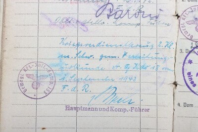 WW2 German Soldbuch to Feldwebel Wilhelm Fultz, Kfz.-Instandsetzungs-Kompanie 153 Kurland 1945 - 9