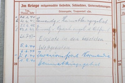 WW2 German Wehrpass to Josef Be&uuml;ker, former SA member, Generalkommando II. Fallschirm-Korps, Normandy 1944 - 9