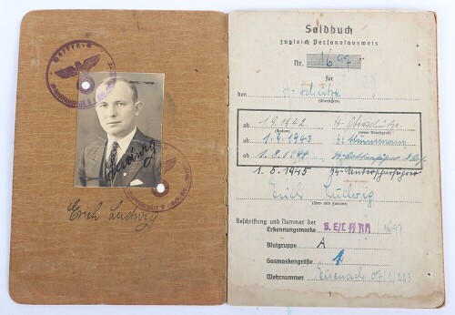 WW2 German Soldbuch to SS-Unterscharf&uuml;hrer Erich Ludwig, SS-Gebirgs-Division &ldquo;Nord&rdquo;