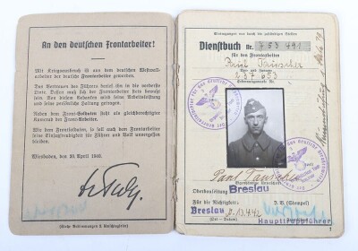 Third Reich Wehrpass and OT-Dienstbuch to Gefr. Paul Tauscher, Polish Campaign and later Organisation Todt Service - 12