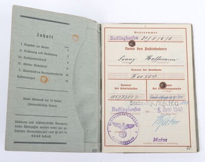 WW2 German Wehrpass to Obergefreiter Franz Hoffmann, Division &ldquo;Hermann G&ouml;ring&rdquo;, Italy 1943 - 4
