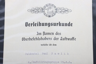 Luftwaffe Award Document Grouping to Uffz. P. Pawlik, Air Gunner of 1.(F)/124 - 6