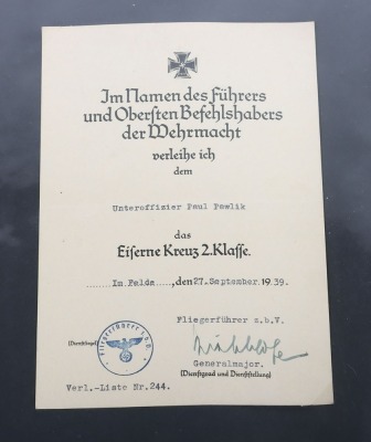 Luftwaffe Award Document Grouping to Uffz. P. Pawlik, Air Gunner of 1.(F)/124 - 9