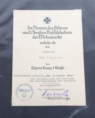 Luftwaffe Award Document Grouping to Uffz. P. Pawlik, Air Gunner of 1.(F)/124 - 12