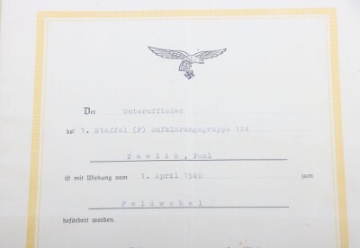 Luftwaffe Award Document Grouping to Uffz. P. Pawlik, Air Gunner of 1.(F)/124 - 20