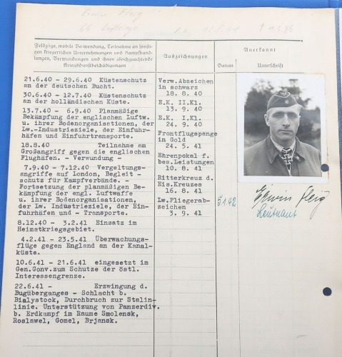 Personal File of Luftwaffe Ace Erwin Fleig Who Was Credited with 66 Confirmed Aerial Victories with Jagdgeschwader 51