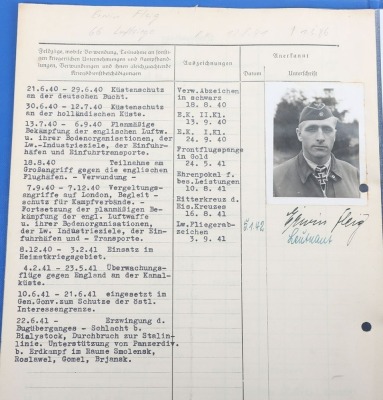 Personal File of Luftwaffe Ace Erwin Fleig Who Was Credited with 66 Confirmed Aerial Victories with Jagdgeschwader 51