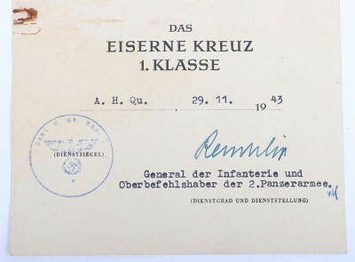 WW2 German Award Document Grouping to Leutnant Fritz Wittenbecher, 8./J&auml;ger-Regiment 741, 114. J&auml;ger-Division - 11