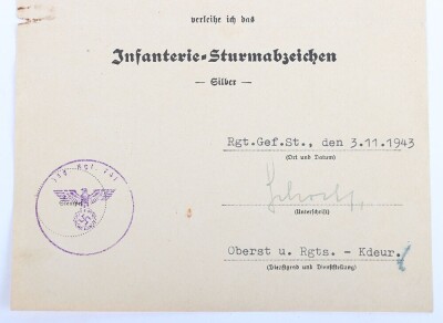 WW2 German Award Document Grouping to Leutnant Fritz Wittenbecher, 8./J&auml;ger-Regiment 741, 114. J&auml;ger-Division - 14