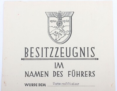 WW2 German Award Document Grouping to Leutnant Fritz Wittenbecher, 8./J&auml;ger-Regiment 741, 114. J&auml;ger-Division - 16