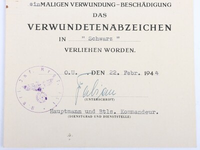 WW2 German Award Document Grouping to Leutnant Fritz Wittenbecher, 8./J&auml;ger-Regiment 741, 114. J&auml;ger-Division - 23