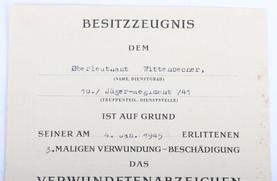 WW2 German Award Document Grouping to Leutnant Fritz Wittenbecher, 8./J&auml;ger-Regiment 741, 114. J&auml;ger-Division - 25