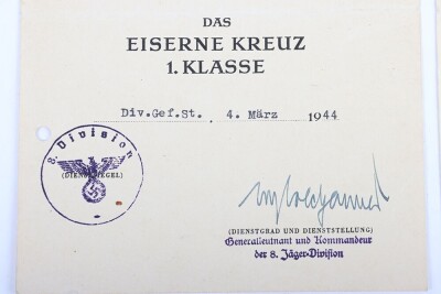 WW2 German Iron Cross 2nd and 1st Class Award Documents to Obergefr. K. B&uuml;rgel of Grenadier Regiment 368, 122. Infanterie Division - 3