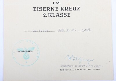 WW2 German Army Award Document Group to an Obergefreiter Karl Eifel of 12./J&auml;ger-Regiment 204, 97. J&auml;ger-Division - 14
