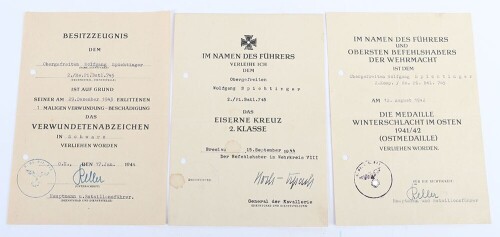 WW2 German Award Document Grouping to Obergefreiter Wolfgang Spichtinger, Pionier-Bataillon 745, Festung Breslau