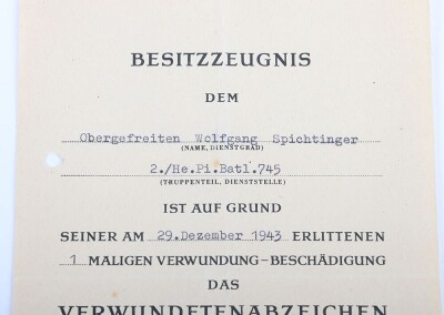 WW2 German Award Document Grouping to Obergefreiter Wolfgang Spichtinger, Pionier-Bataillon 745, Festung Breslau - 4