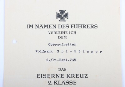WW2 German Award Document Grouping to Obergefreiter Wolfgang Spichtinger, Pionier-Bataillon 745, Festung Breslau - 7