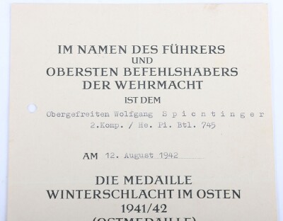 WW2 German Award Document Grouping to Obergefreiter Wolfgang Spichtinger, Pionier-Bataillon 745, Festung Breslau - 10