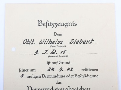 WW2 German Award Document Grouping to Leutnant Wilhelm Siebert, Infanterie-Regiment 15, 29. Infanterie-Division - 3
