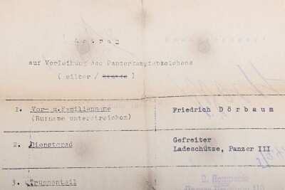 Wehrpass and Panzer Assault Badge recommendation document to a Panther tank crewman, 116. Panzer-Division &ldquo;Windhund&rdquo; - 16