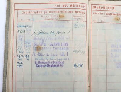 Wehrpass and Panzer Assault Badge recommendation document to Panther tank radio operator Karl Daubert, 116. Panzer-Division &ldquo;Windhund&rdquo; - 14