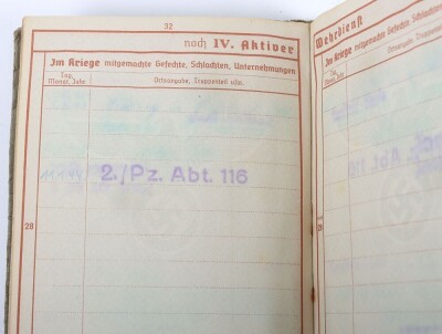 Wehrpass and Panzer Assault Badge recommendation document to Panther tank radio operator Karl Daubert, 116. Panzer-Division &ldquo;Windhund&rdquo; - 18
