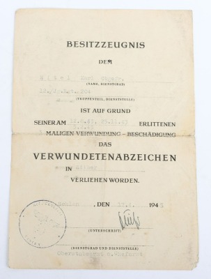 WW2 German Army Award Document Group to an Obergefreiter Karl Eifel of 12./J&auml;ger-Regiment 204, 97. J&auml;ger-Division - 3