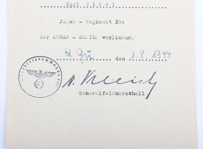 WW2 German Army Award Document Group to an Obergefreiter Karl Eifel of 12./J&auml;ger-Regiment 204, 97. J&auml;ger-Division - 11