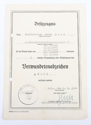 WW2 German Panzer Award Document Grouping to Leutnant Peter Bore, 24. Panzer-Division - 3