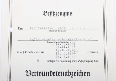 WW2 German Panzer Award Document Grouping to Leutnant Peter Bore, 24. Panzer-Division - 4