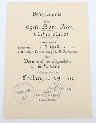 WW2 German Panzer Award Document Grouping to Leutnant Peter Bore, 24. Panzer-Division - 6