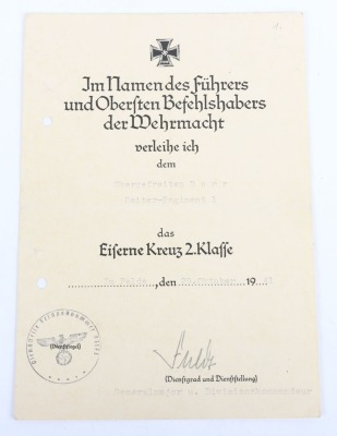 WW2 German Panzer Award Document Grouping to Leutnant Peter Bore, 24. Panzer-Division - 9