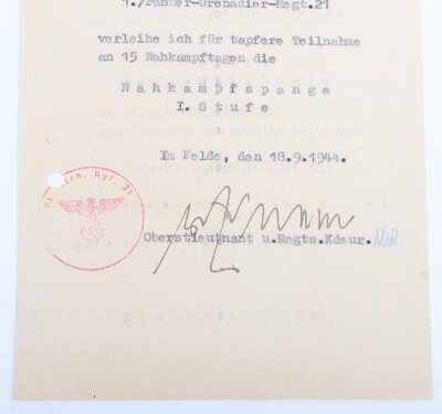 WW2 German Panzer Award Document Grouping to Leutnant Peter Bore, 24. Panzer-Division - 17