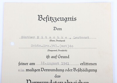 WW2 German Award Document Grouping to Oberleutnant G&uuml;nther Nitschke, 17. Panzer-Division - 4