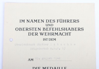 WW2 German Award Document Grouping to Oberleutnant G&uuml;nther Nitschke, 17. Panzer-Division - 7
