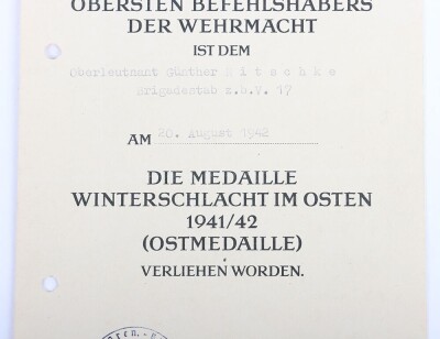 WW2 German Award Document Grouping to Oberleutnant G&uuml;nther Nitschke, 17. Panzer-Division - 8