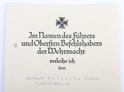 WW2 German Award Document Grouping to Oberleutnant G&uuml;nther Nitschke, 17. Panzer-Division - 11