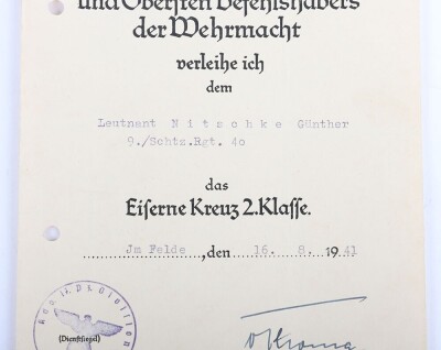 WW2 German Award Document Grouping to Oberleutnant G&uuml;nther Nitschke, 17. Panzer-Division - 12