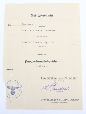 WW2 German Award Document Grouping to Oberleutnant G&uuml;nther Nitschke, 17. Panzer-Division - 14