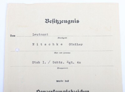 WW2 German Award Document Grouping to Oberleutnant G&uuml;nther Nitschke, 17. Panzer-Division - 15