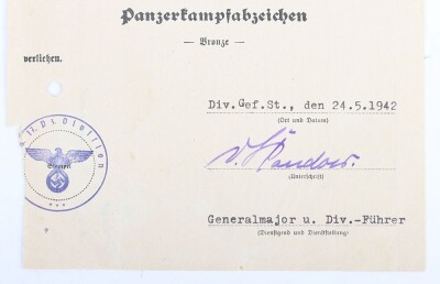 WW2 German Award Document Grouping to Oberleutnant G&uuml;nther Nitschke, 17. Panzer-Division - 17