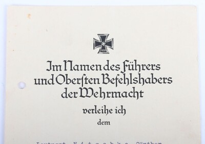 WW2 German Award Document Grouping to Oberleutnant G&uuml;nther Nitschke, 17. Panzer-Division - 19