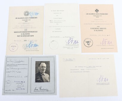 WW2 German Award Document Grouping to Unteroffizier F. Dombacher, 15. Panzergrenadier-Division