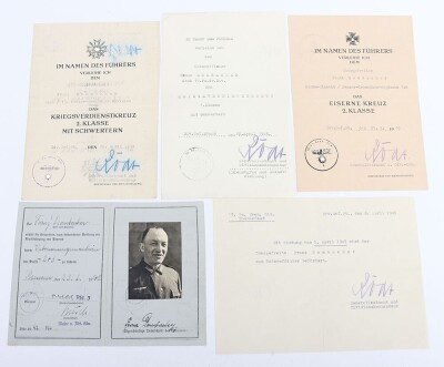 WW2 German Award Document Grouping to Unteroffizier F. Dombacher, 15. Panzergrenadier-Division