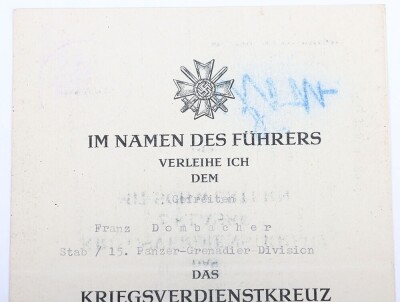 WW2 German Award Document Grouping to Unteroffizier F. Dombacher, 15. Panzergrenadier-Division - 4