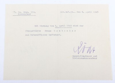 WW2 German Award Document Grouping to Unteroffizier F. Dombacher, 15. Panzergrenadier-Division - 14