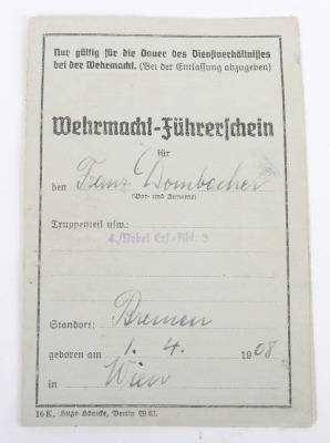 WW2 German Award Document Grouping to Unteroffizier F. Dombacher, 15. Panzergrenadier-Division - 16