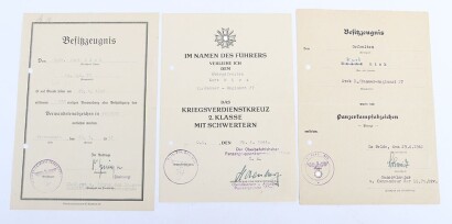 WW2 German Award Document Group to Obergefreiter K. Hick, Panzer-Regiment 27, 19. Panzer-Division.