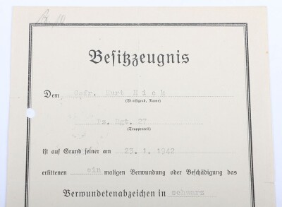 WW2 German Award Document Group to Obergefreiter K. Hick, Panzer-Regiment 27, 19. Panzer-Division. - 4