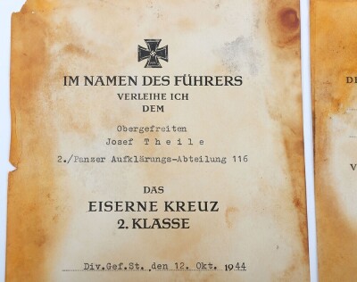 Important WW2 German Group of six Award Documents to Members of 116. Panzer-Division &ldquo;Windhund - 3